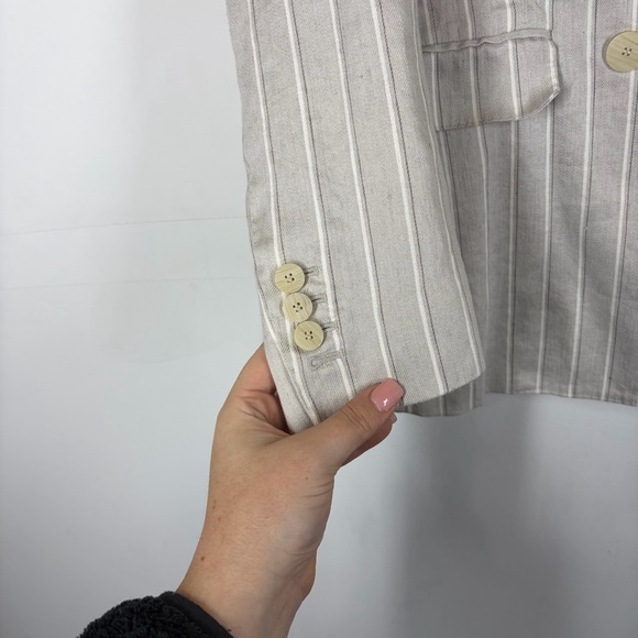 Theory Blazer Double Breasted Tailor Jacket Striped Linen Size 8 - Picture 7 of 16